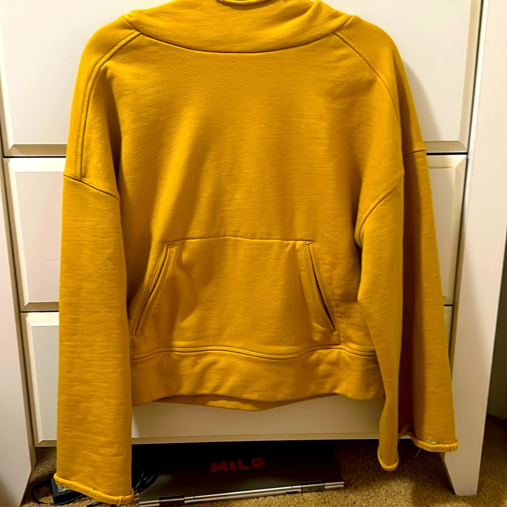 ALO Yoga Low Key Wide Sleeve Hoodie with Kangaroo Pocket Mustard Yellow
